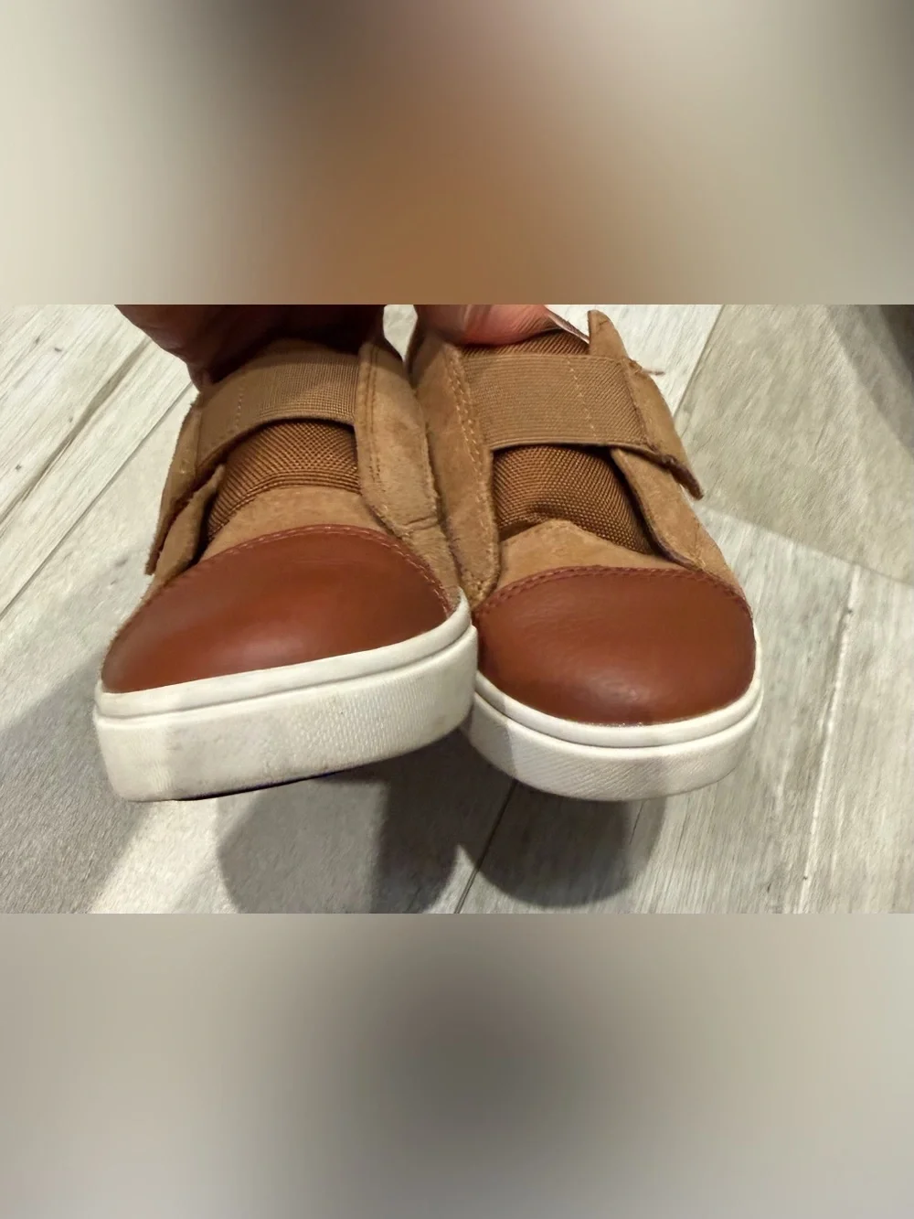 UGG Kids' Brown Suede & Leather Velcro Sneakers size 11 toddler like new
